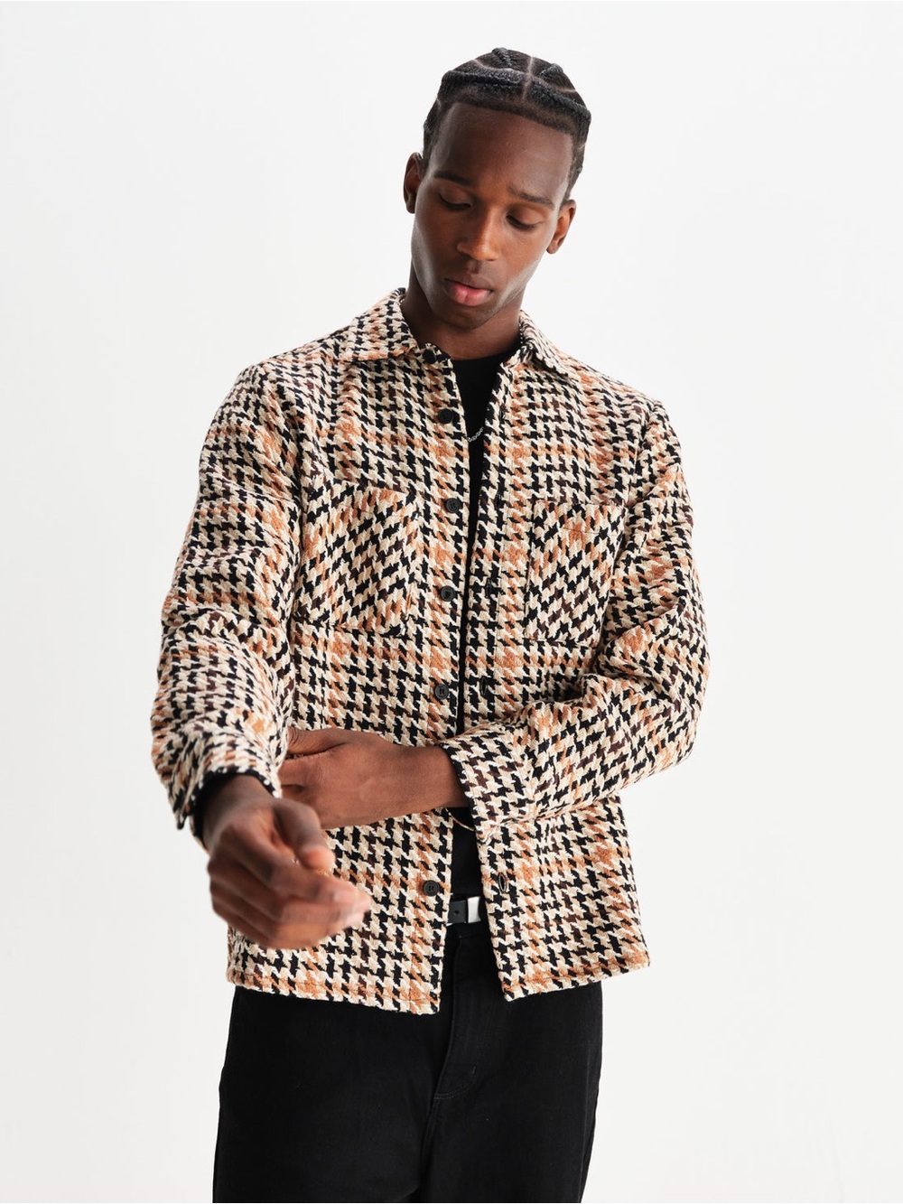 Wax London Whiting Houndstooth Weave Overshirt Shacket Men’s Medium